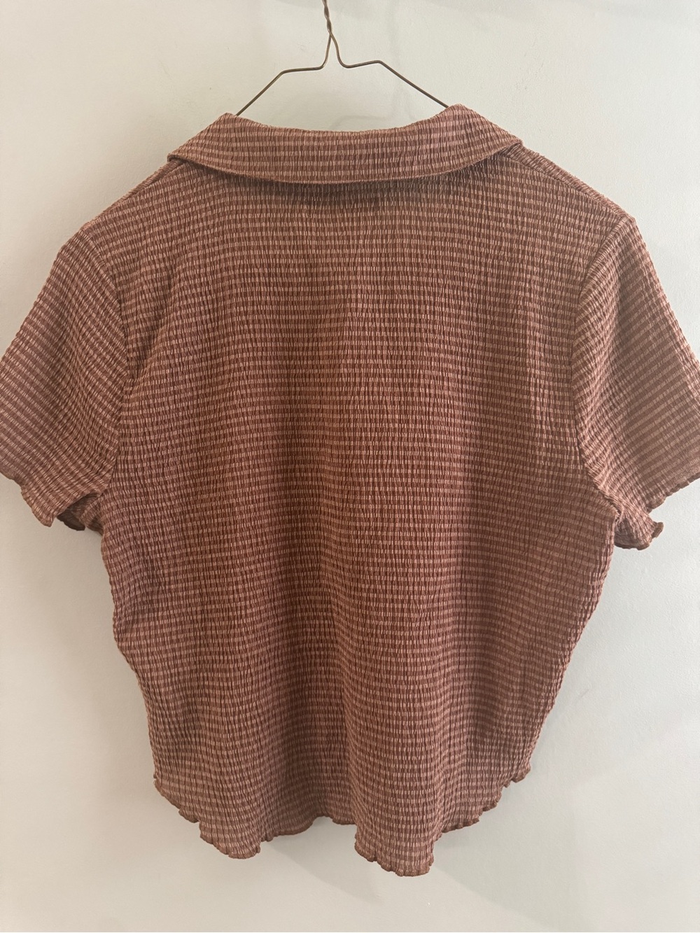 Madewell Ribbed Brown Short-Sleeve Polo Crop Top - Picture 4 of 6